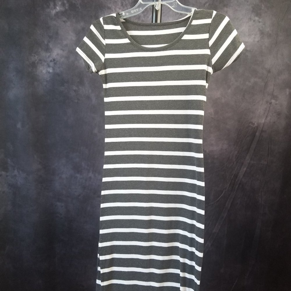 Gray and White Stripe Shirt Dress